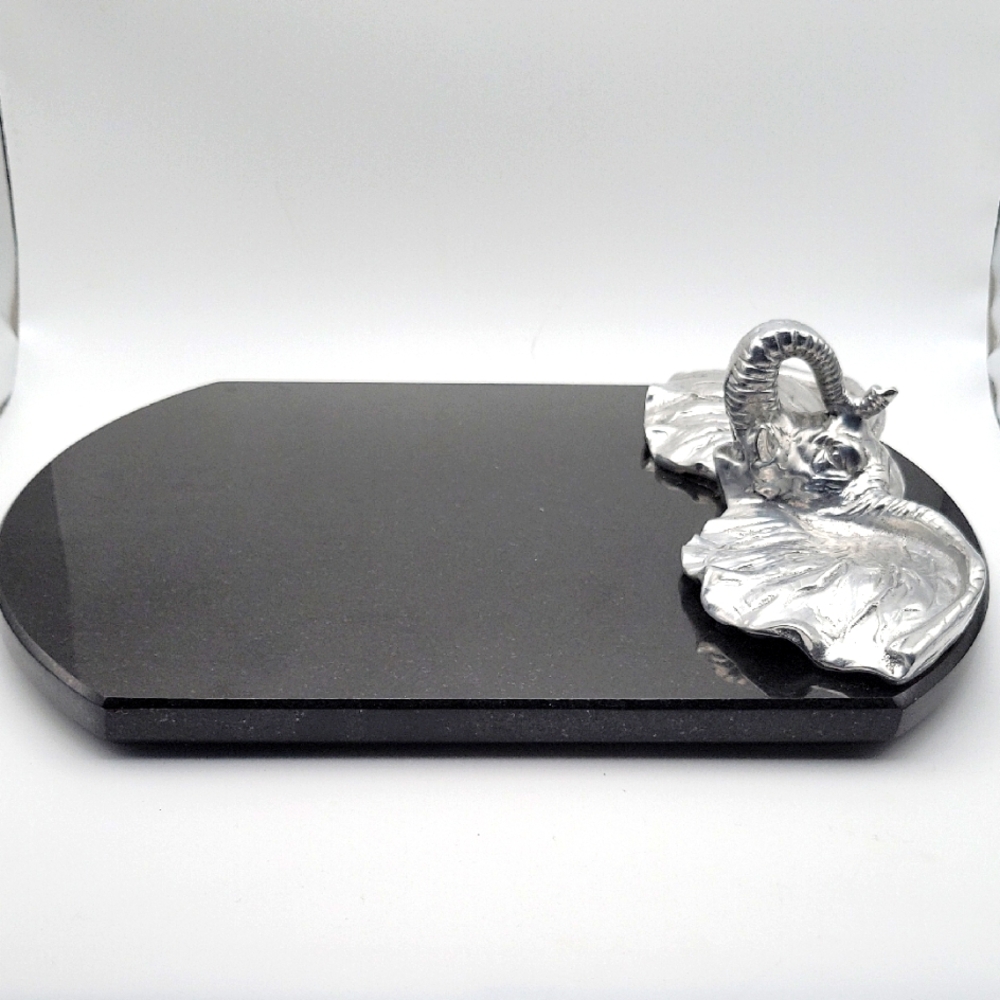 Elegant Black Marble and Silver Elephant Cheese Tray